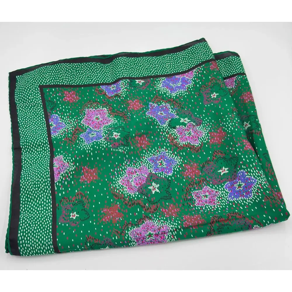 JAEGER Paris Vintage Silk Scarf Square Green Red Pink Floral Print 26